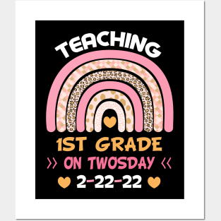 Teaching 1st Grade On Twosday 2/22/2022 Funny School Teacher T-Shirt Posters and Art